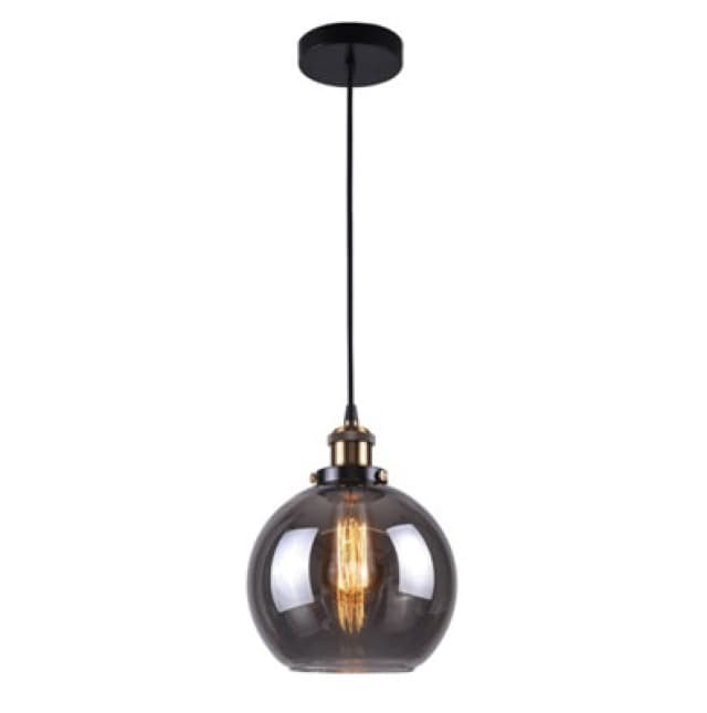 K Living Antonio 1 Light Hanging Smokey Glass Ceiling Pendant With Filament Bulb
