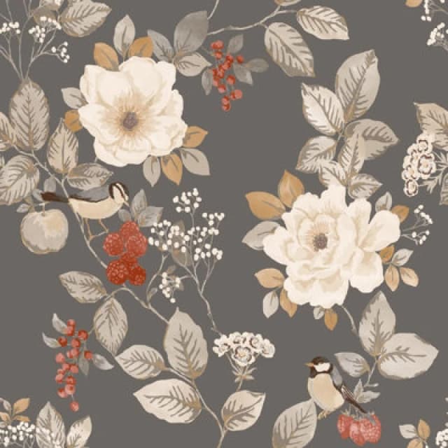 Belgravia Decor Bramble Charcoal Floral Wallpaper Grey