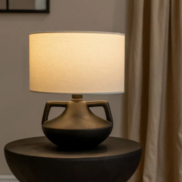 ValueLights ValueLights Zoe Linen Drum Lamp Shade Matte Black Ceramic Vase Table Lamp Black One Size Unisex 5016529271857