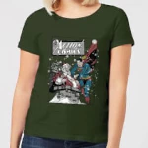DC Superman Action Comics Womens Christmas T-Shirt - Forest Green - L