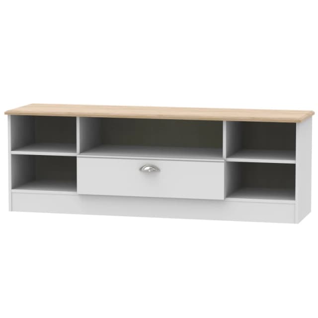Albert Wide 1 Drawer TV & Media Unit In Grey Matt & Oak (Ready Assembled)