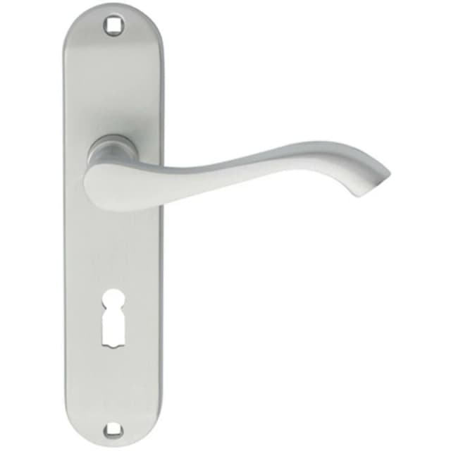 Loops PAIR Curved Handle on Chamfered Lock Backplate 180 x 40mm Satin Chrome Multi