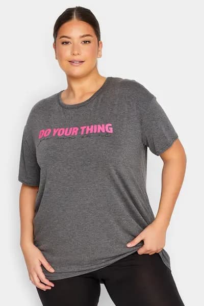 Yours Printed Active T-Shirt Grey