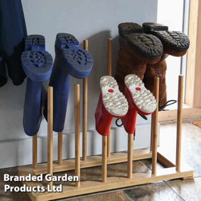 THOMPSON & MORGAN Thompson&morgan - Garden Gear 6 Pair Bamboo Welly Boot Rack 2 Tier Stand Free Standing Storage KF6169