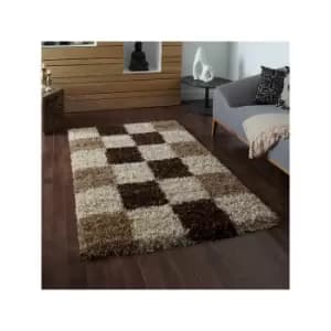 Vista 2247 Check Shaggy Rug, Beige, 160 x 220 Cm - Think Rugs