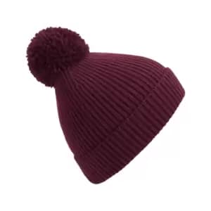 Beechfield Engineered Knit Ribbed Pom Pom Beanie (One Size) (Burgundy)