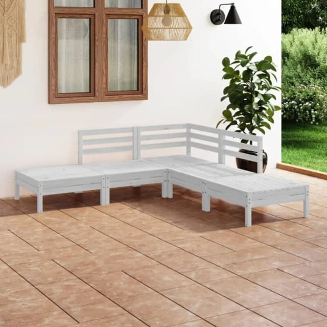VIDAXL 5 Piece Garden Lounge Set Solid Pinewood White Vidaxl 8720286685204