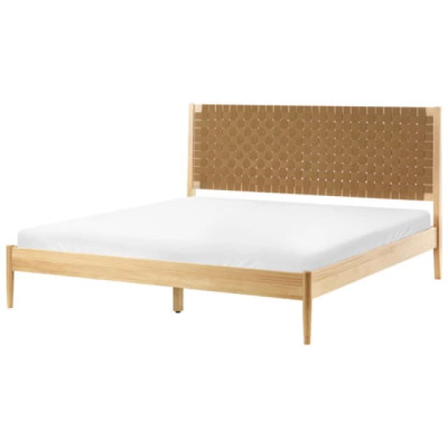 Beliani Bed Pine Wood Brunemont 180 X 200 Cm (Eu Super King) Light Brown