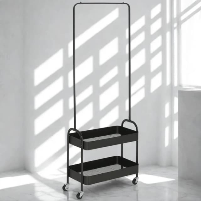 Pirlo Plush Entryway Hall Tree Coat Rack Stand With Shoe Storage & Clothes Rail in Black Unisex