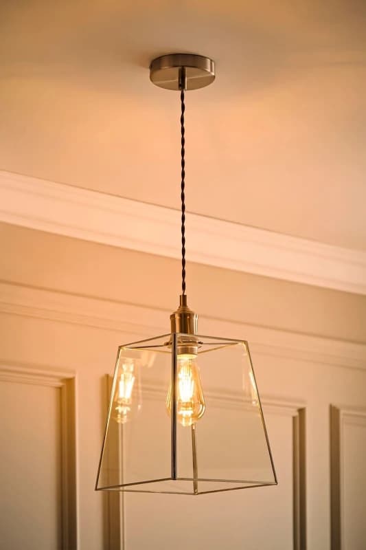 ValueLights ValueLights Susie Glass Lantern Lamp Shade Drop Ceiling Pendant Light with Bulb in Silver Silver One Size Unisex 5059406063633