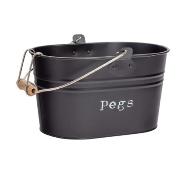 Harbour Housewares Clothes Peg Bucket - Black - Vintage Metal Home Kitchen Canister Tin Box Utility Laundry Storage