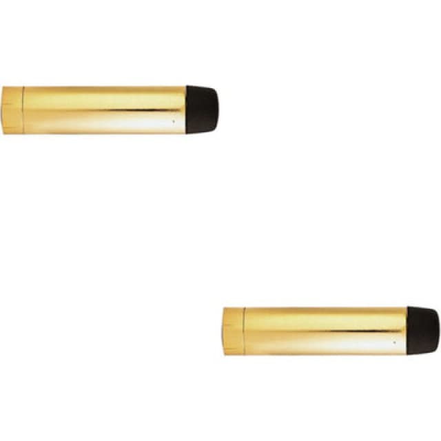 Loops 2x Wall Mounted Rubber Tipped Doorstop Cylinder 71 x 16mm Polished Brass Metallics