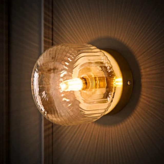ValueLights ValueLights Calpe Small Ribbed Glass Flush Ceiling Wall Light with LED Bulb in Gold Gold One Size Unisex 5059406071287