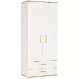4Kids 2 Door 2 Drawer Wardrobe in Light Oak and white High Gloss lemon handles