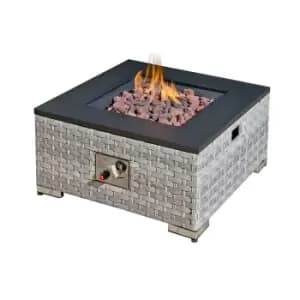 Royal Fire Icarus Rattan Firepit Coffee Table in Dove Grey with Iron Top