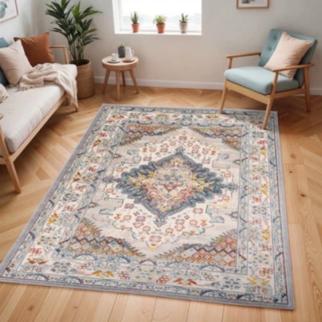Livabliss Vintage Oriental Boho Grey Jade Area Rug 160 X 213cm - Easy Care, Non Shedding, Ideal For Living Room & Bedroom