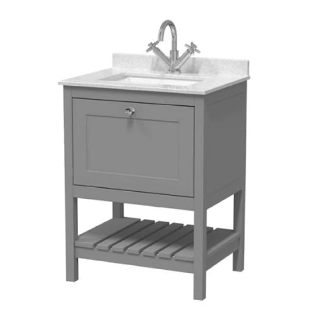 Balterley Bathroom Floor Standing 1 Drawer Vanity, Cool Grey/White, 620mm in Grey Grey Unisex