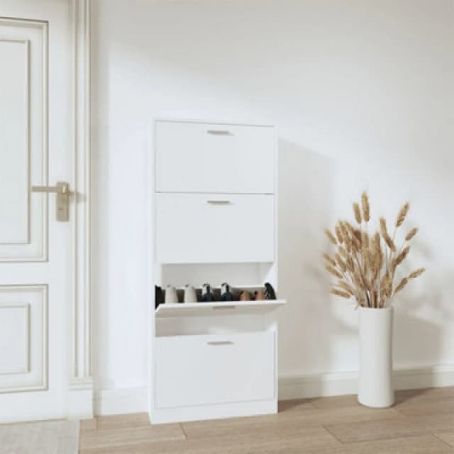 Vidaxl Shoe Cabinet White 59X17X150 Cm Engineered Wood