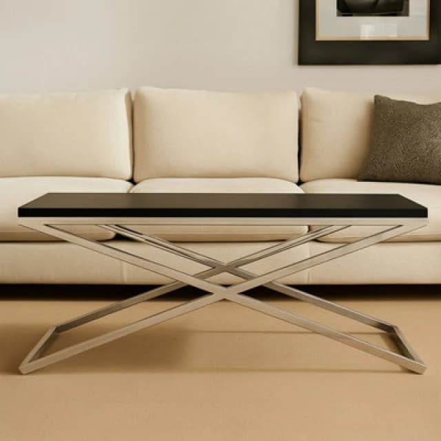 Premier Housewares Interiors by Premier White and Black Coffee Table, Luxury Modern Rectangular Coffee Table, Wood Top Metal Frame Coffee Table Black