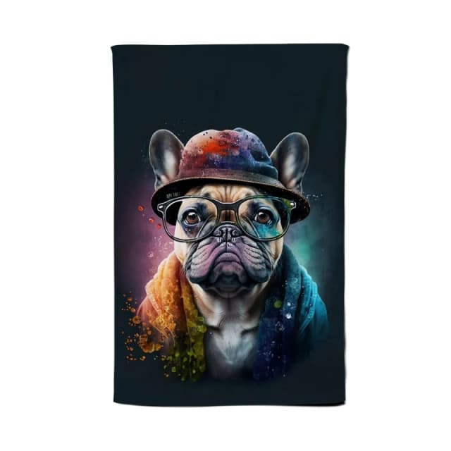 Warren Reed - Designer French Bulldog Dog With Glasses Splashart Tea Towel Multicolor Unisex