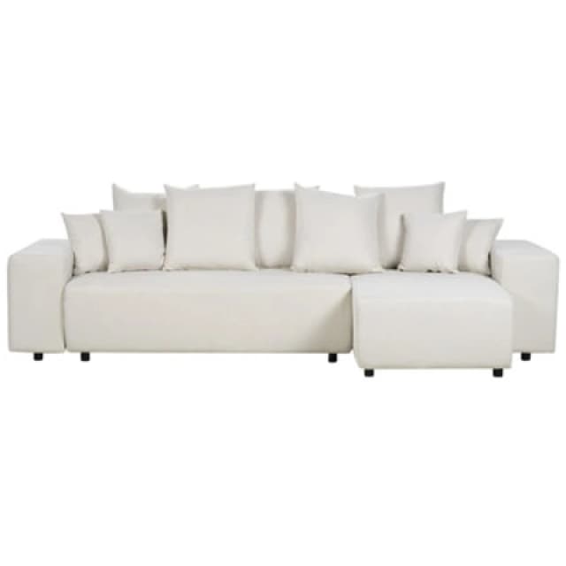 Beliani Corner Sofa Bed 3 Seater Luspa Fabric Light Beige With Storage Left Hand