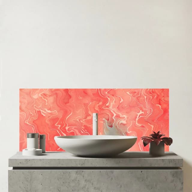 Warren Reed - Designer Salmon Pink Marble Effect Glass Bathroom Splashback Pink Unisex