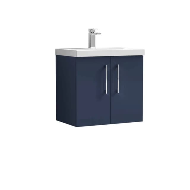 Balterley Contemporary Bathroom Wall Hung 2 Soft-Close Door Vanity Unit & Mid-Edge Ceramic Basin, Midnight Blue, 600 mm in Blue Blue Unisex