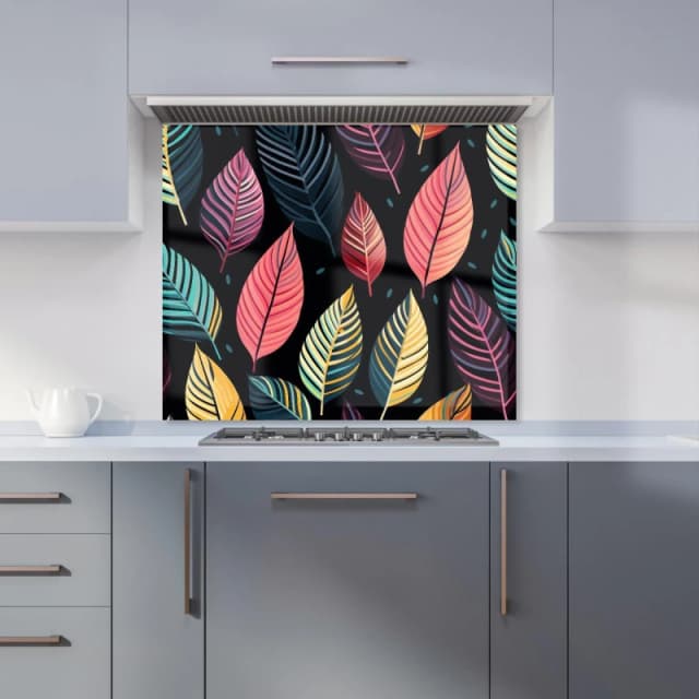 Warren Reed - Designer Colourful Leaves Pattern Kitchen Splashback in Pink Size: 600mm x 750mm Pink Unisex 600mm x 750mm