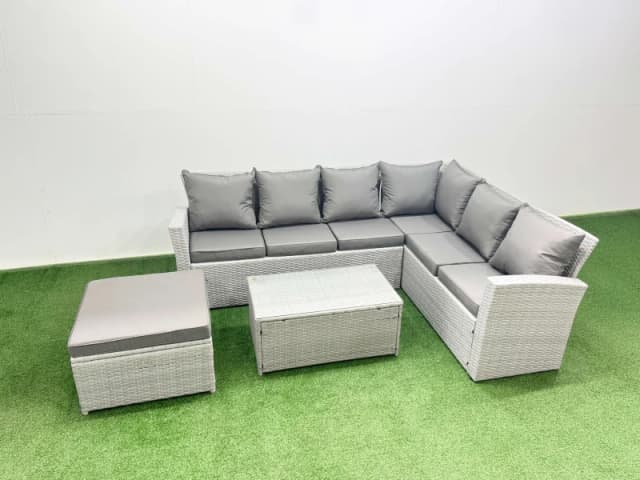 Fimous Garden Outdoor Rattan Furniture Set 7 Seater Rattan Garden Sofa Set in Light Grey Light Grey Unisex