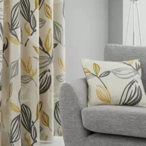 Fusion Ensley Botanical Print 100% Cotton Piped Edge Filled Cushion, Ochre, 43 x 43 Cm