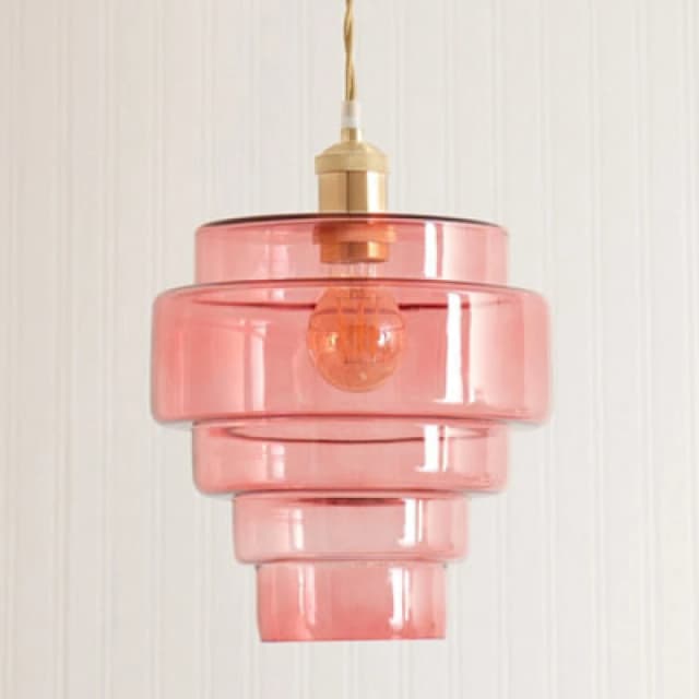 ValueLights ValueLights Lane Glass 5 Tier Layered Easy Fit Ceiling Pendant Lamp Shade with LED Bulb in Bright Pink Bright Pink One Size Unisex 5059406