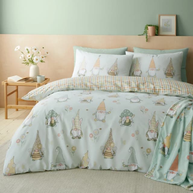 Catherine Lansfield 'Spring Gonks' Reversible Duvet Cover Set Light Green