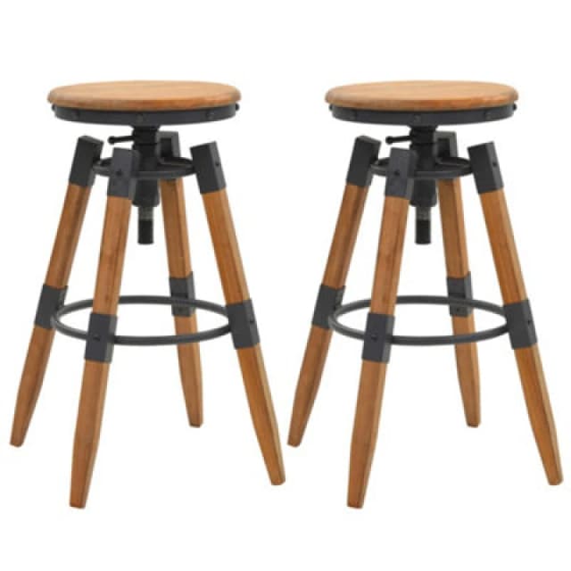 vidaXL 2x Solid Fir Wood Adjustable Bar Stools 53.5x53.5x79cm Home Chair Seat