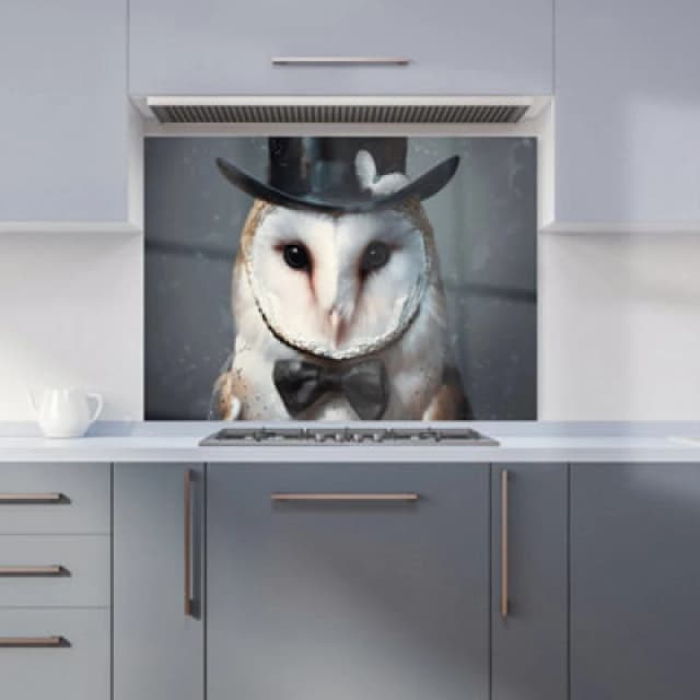 Warren Reed - Designer Owl In A Top Hat Kitchen Splashback W900Mm X H650Mm, Multi WR00901-P453