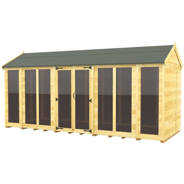 Flat Pack Sheds DIY Sheds 16 x 5 Apex Summer House (Full Height Window), Brown 16X5AFHWSHFF