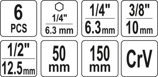 YATO YT-04629 Bit Holder Length: 50 / 150mm, Drive: 1/4 "Inch, Number of tools: 6 Chrome Vanadium Steel Bit Holder (6377)