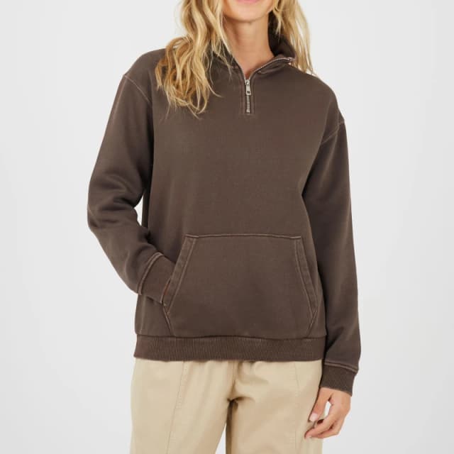 Brave Soul BS Womens Funnel Neck Quarter Zip Sweatshirt with Pocket Brown female 10 (S)