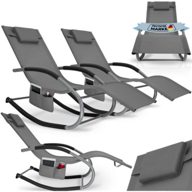 Tectake Set Of 2 Sun Lounger Taya With A Modern Design, Rocking Function And Breathable Surface - Grey