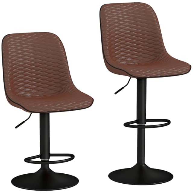 HOMCOM Set of 2 Bar Stools - Adjustable Swivel Breakfast Barstools - Brown TJ Hughes Grey 5063603175617