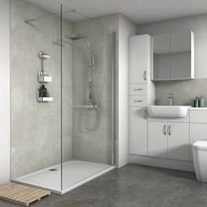 Splashwall Matt White concrete Shower Panel (H)2420mm (W)600mm (T)11mm