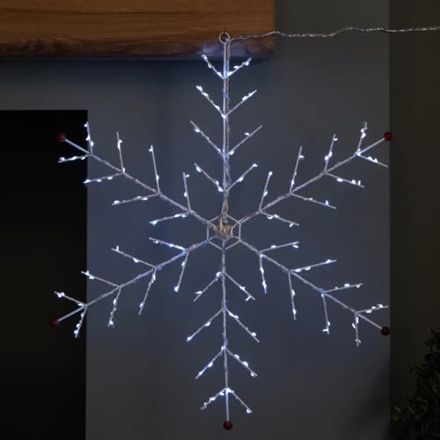 50 x 50cm Light up Metal Christmas Snowflake with 132 Multi-Action White LEDs