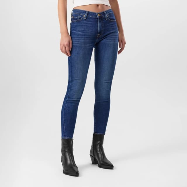 7 For All Mankind Womens High-Waisted Cropped Skinny Jeans Mid Blue female 25