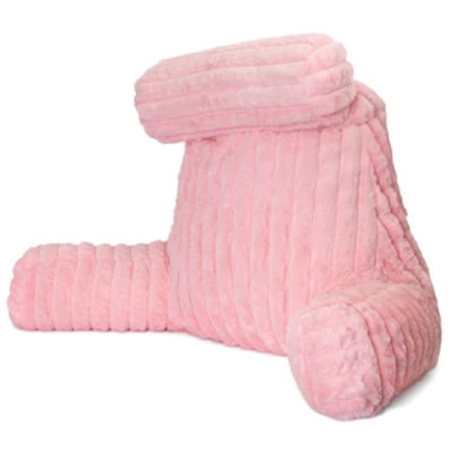 Aamira Luxurious Xl Reading Pillow Detachable Headrest, Soft Ribbed Pink Faux Fur, Memory Foam Cuddle Cuddle Cushion Backrest