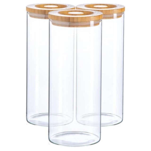 Argon Tableware Glass Storage Jars with Wooden Lids 1.5 Litre Pack of 3 Clear