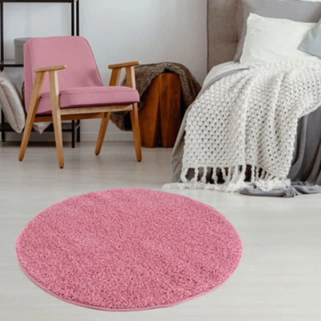 THE RUGS Shaggy Rugs Pink Living Room Rug - Soft Fluffy Thick Carpet For Bedrooms & Kitchen Easy To Clean Home Decor Rugs Size: 120cm diameter Pink
