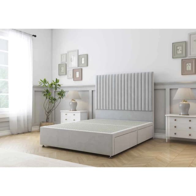 Sloomy Manhattan Silver Plush Divan Bed Base No Drawers With 26" Strutted Headboard 4' Small Double