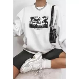 I Saw It First White Bad Influence Photo Graphic Sweatshirt - White