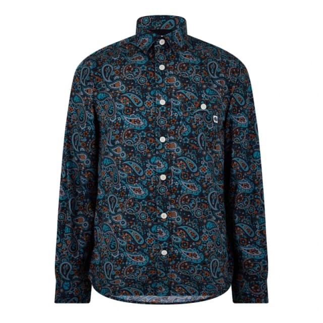 Pretty Green Mens Wonderwall Paisley Long-Sleeve Patterned Shirt Dark Grey male Small