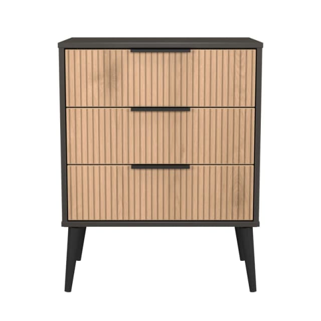 Welcome Furniture Ltd Hong Kong 3 Drawer Midi Chest in Slat Effect & Graphite Black - Ready Assembled, Grey HKB023SEGB