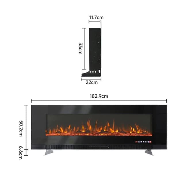 Kabinet UK 72" Wall Mounted Electric Fireplace Black unisex One size